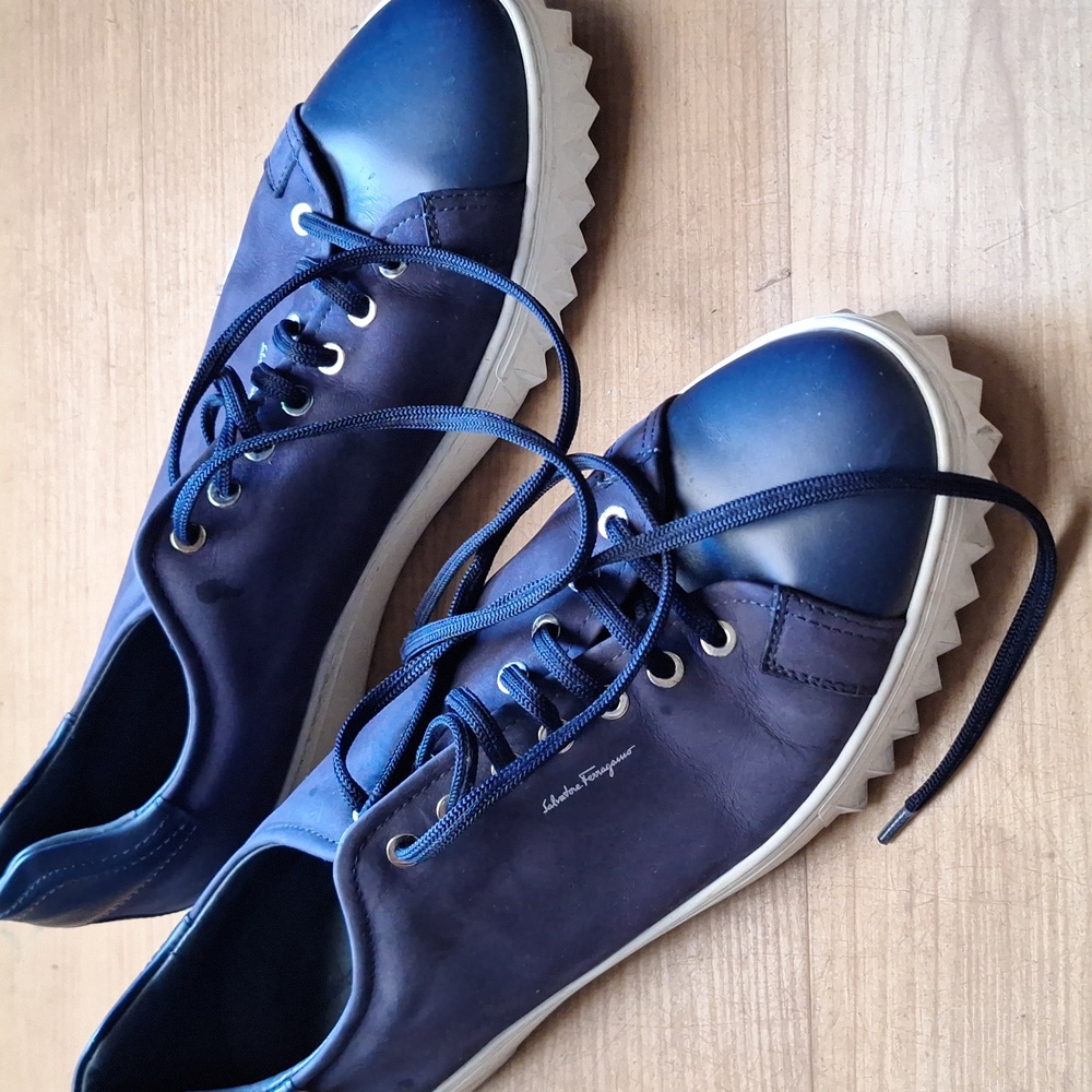 Salvatore Ferragamo Men’s Cube Indigo Leather/Nuback Sneakers Size 11